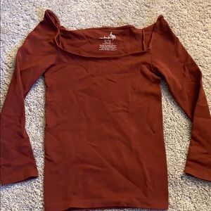 ribbed long sleeve free square neck people shirt